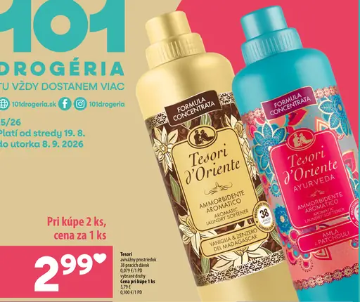 Tesori avivážny prostriedok, varianty Vanilla & Zenzero del Madagascar a AyuRveda