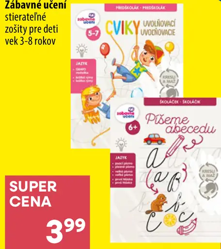 Stierateľné zošity pre deti na zábavné učenie, vek 3–8 rokov