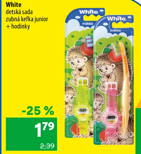 White detská sada zubná kefka + hodinky