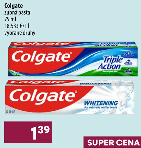 Colgate zubná pasta, vybrané druhy