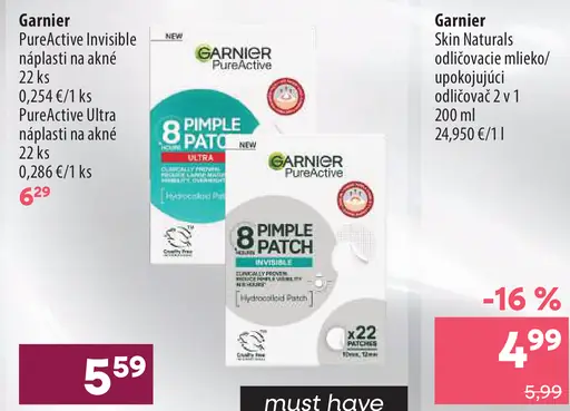 Garnier PureActive Invisible náplasti na akné 8 Pimple Patch Ultra; 8 Pimple Patch Invisible
