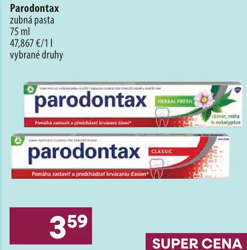 Parodontax zubná pasta, Herbal Fresh a Classic