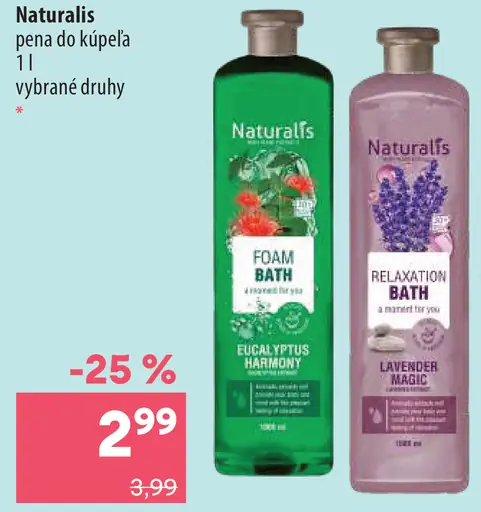 Naturalis pena do kúpeľa, vybrané druhy