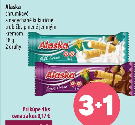 Alaska chrumkavé kukuričné trubičky plnené krémom