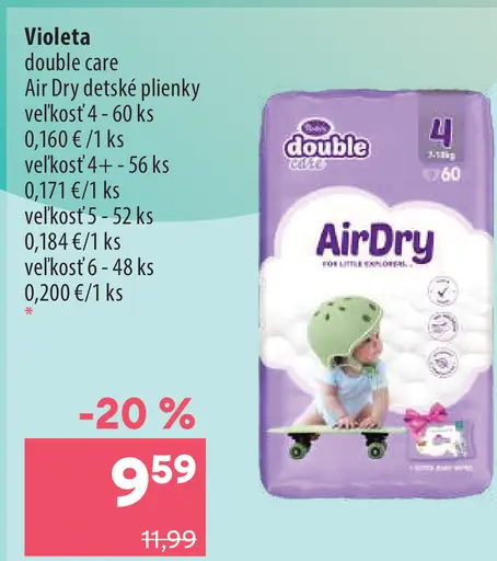 Violeta double care Air Dry plienky, veľkosť 4, 4+, 5 a 6