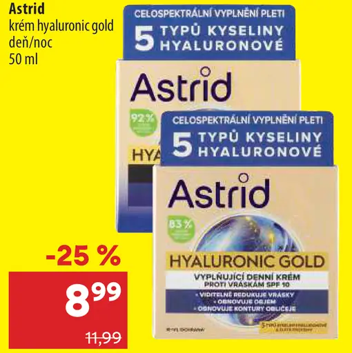 Astrid Hyaluronic Gold vypĺňajúci denný/ nočný krém