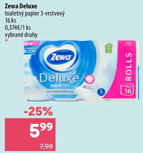 Zewa Deluxe toaletný papier 3-vrstvový vybrané druhy