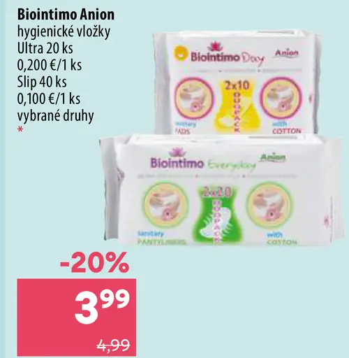 Biointimo Anion hygienické vložky Ultra