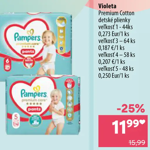 Violeta Premium Cotton detské plienky, veľkosť 1