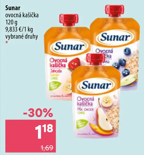 Sunar Kapsička Ovocná kašička rôzne druhy