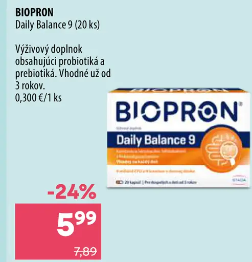 Biopron Daily Balance 9, probiotiká a prebiotiká