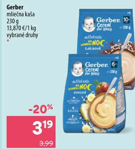 Gerber mliečna kaša rôzne druhy