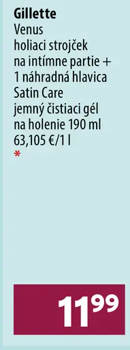 Gillette Venus holiaci strojček s náhradnou hlavicou a Satin Care jemným čistiacim gélom na holenie pre ženy