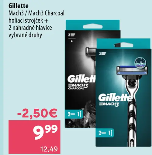 Gillette Mach3 alebo Mach3 Charcoal holiaci strojček s 2 náhradnými hlavicami – vybrané druhy