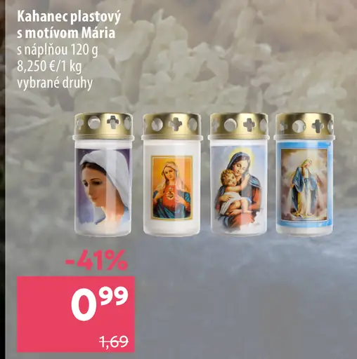 Plastový kahanec s motívom Márie s náplňou