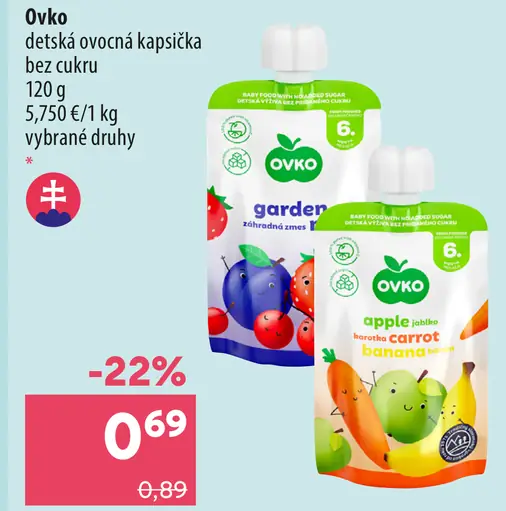 Detská ovocná kapsička bez cukru, vybrané druhy