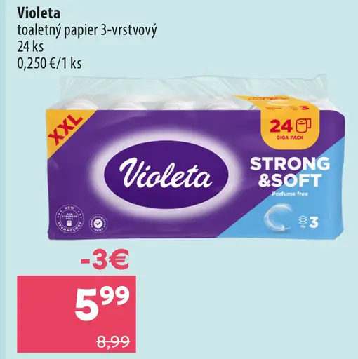 Violeta pure&strong toaletný papier 3-vrstvový