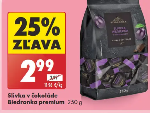 Biedronka premium slivka v čokoláde