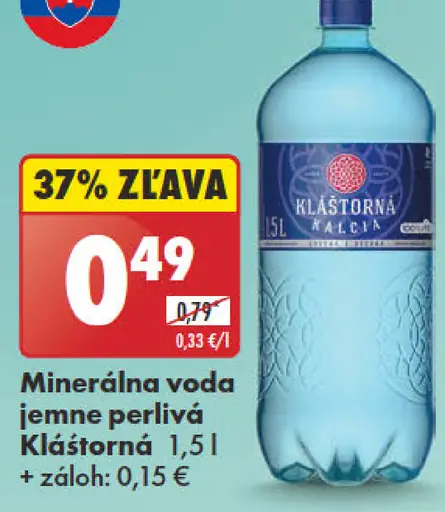 Klaštorná Minerálna voda jemne perlivá