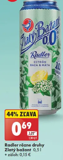 Zlatý Bažant Radler citron plechovka