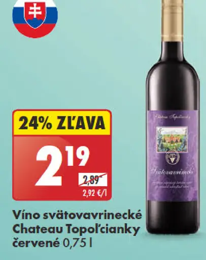 Vino svätovavrinecké Chateau Topoľčianky červené