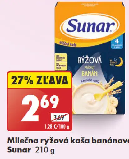 Sunar Mliečna ryžová kaša banánová