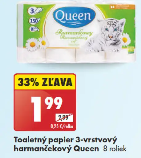 Queen harmančekový toaletný papier 3-vrstvový