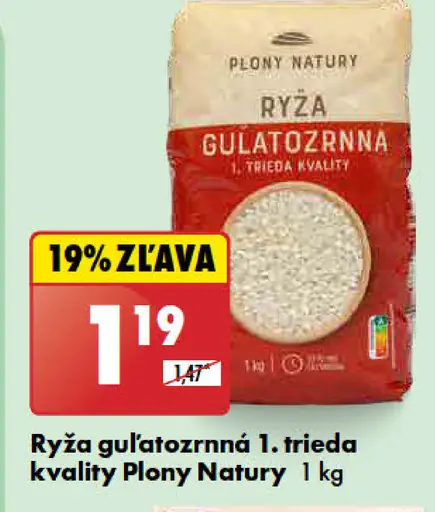 Plony Natury ryža guľatozrnná 1. trieda kvality