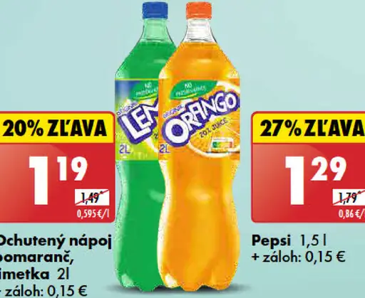 Orangina ochutený nápoj pomaranč, limetka