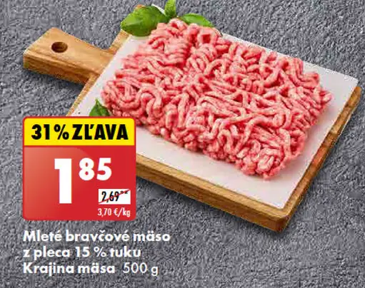 Krajina mäsa Mleté bravčové mäso z pleca 15 % tuku