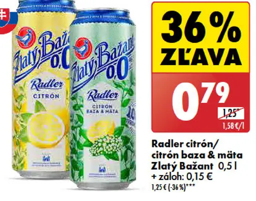 Zlatý Bažant Radler citrón/citrón baza & mäta