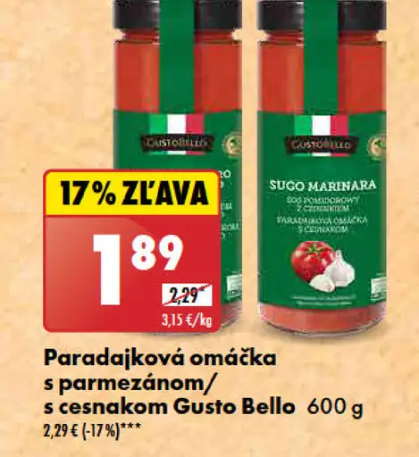 Gusto Bello Paradajková omáčka s parmezánom/cesnakom