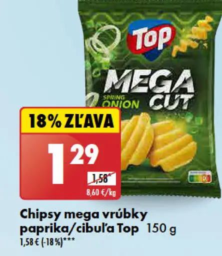 Top Chipsy mega vrúbky paprika/cibuľa