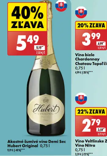 Hubert Original Akostné šumivé víno Demi Sec
