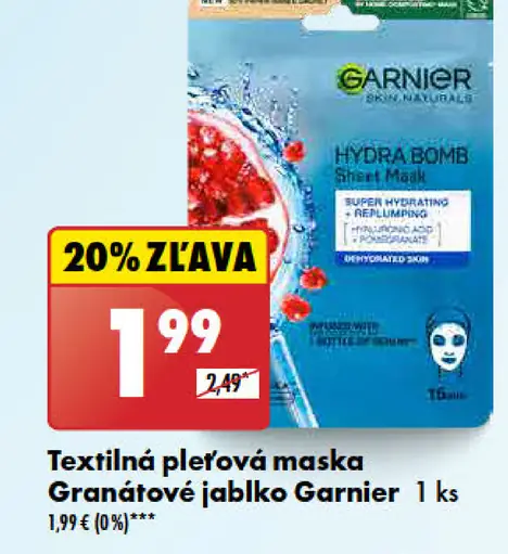 Textilná pleťová maska Granátové jablko Garnier