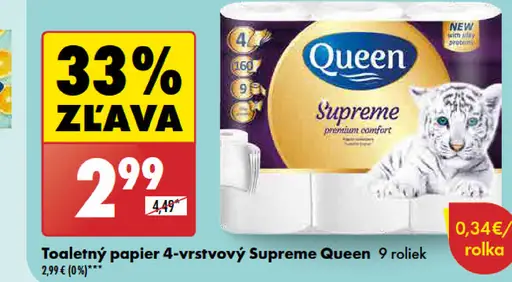 Queen Toaletný papier 4-vrstvový Supreme