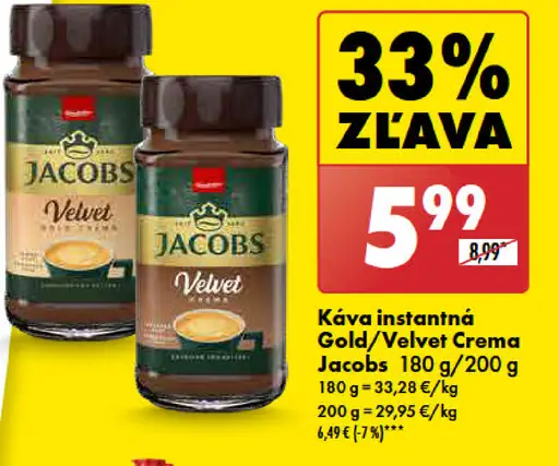 Jacobs Velvet Gold Crema zrnková káva