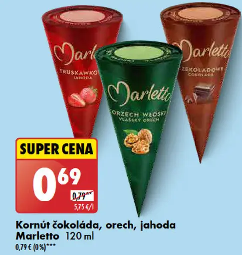 Kornút čokoláda, orech, jahoda Marletto