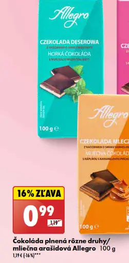 Allegro Čokoláda plnená rôzne druhy/ mliečna arašidová