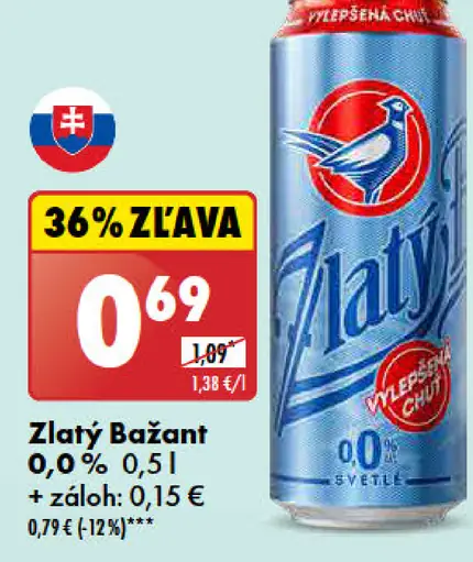 Zlatý Bažant 0,0% plechovka