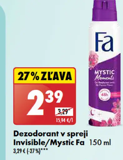 Deodorant v spreji Invisible/Mystic Fa