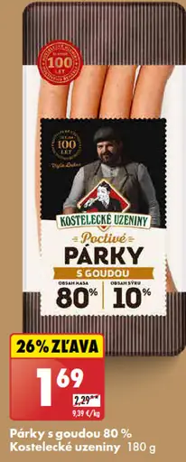 Kostelecké uzeniny Párky s goudou 80%