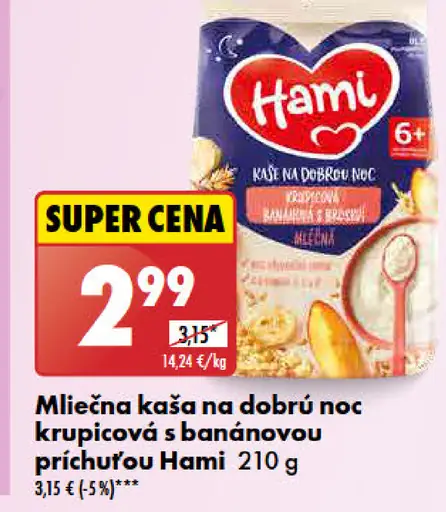 Hami Mliečna kaša na dobrú noc krupicová s banánovou príchuťou