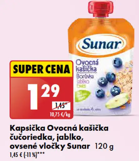 Sunar Ovocná kašička čučoriedka, jablko, ovsené vločky