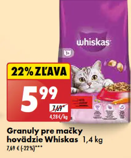 Whiskas Granuly pre mačky hovädzie