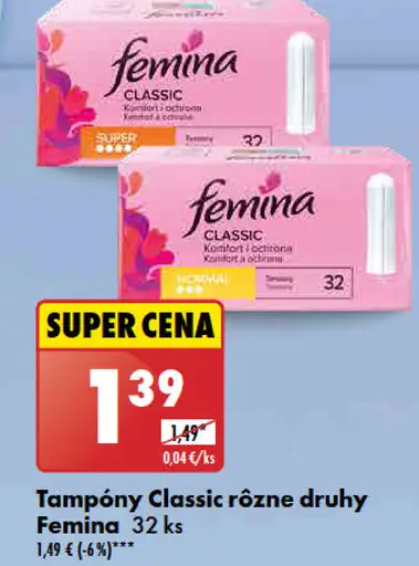 Femina Tampóny Classic rôzne druhy