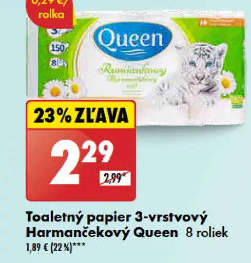 Queen Toaletný papier 3-vrstvový harmančekový