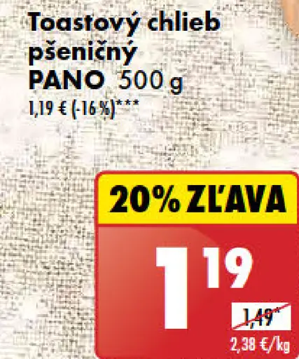 Pano Toastový chlieb maslový