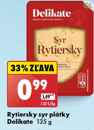 Delikate Rytierky syr plátky
