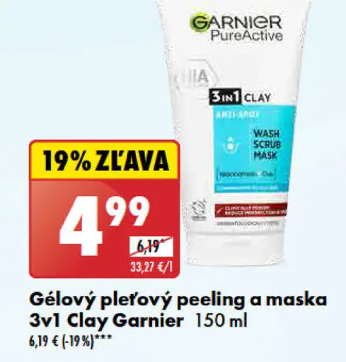 Garnier Gélový pleťový peeling a maska 3v1 Clay